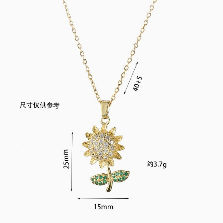 Wholesale Sunflower diamond titanium steel clavicle necklace